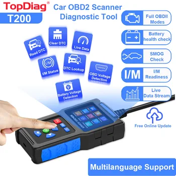 TopDiag T200 Car OBD2 Scanner Strumento diagnostico Lettore di codici motore Tester di tensione per auto Scanner di codici di guasto per veicoli automobilistici OBDII
