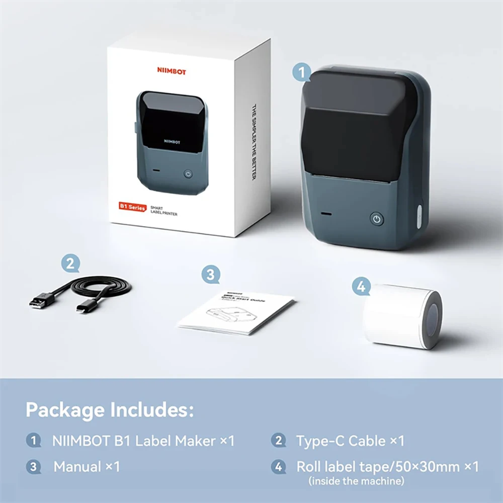 B1 Mini Thermal Printer Bluetooth Pocket Label Maker Self-adhesive Sticker Cable