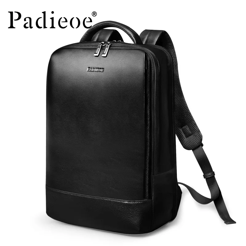 PADIEOE Full head leather backpack 16 inch computer bag schoolbag