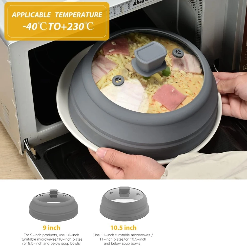 Microwave Splatter Cover Collapsible Silicone for Food Pot Plate 10.5in Kitchen Tools