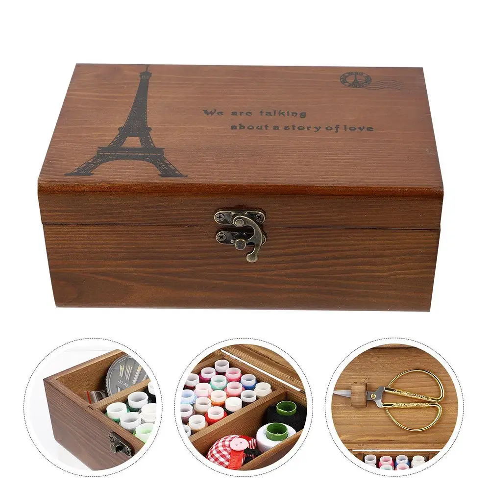 Wooden Vintage Needle Thread Box Household Sewing Empty Basket Storage Case Organizer DIY Sewing Kit sewing accessories,sewing storage box,sewing kit,sewing thread box