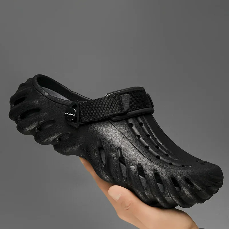 Men's Summer Breathable Comfortable Color Block Casual Fashion Lightweight Slip-On Hole Hole Shoes Versatile Daily Wear EVA Mate