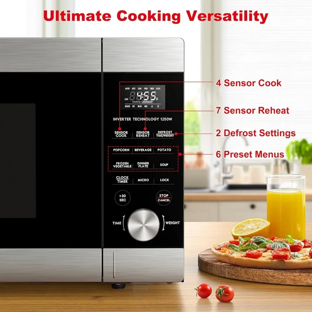 Microwave Oven, Sensor Cook & Sensor Reheat, 10 Variable Power Levels, Express Cooking Knob, 1250W 2.2 Cu Ft Stainless Steel 3