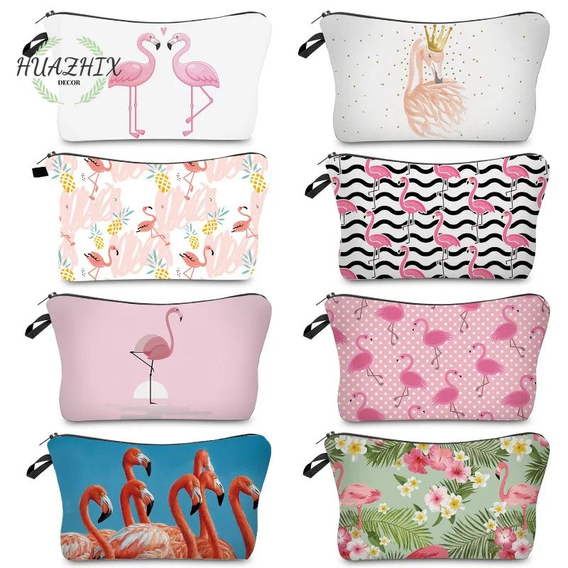 

Flamingo Cosmetic Bags Cute Animal Pattern Pretty Floral Print For Women Make-up Travel Storage Casual Small Purse Decorative