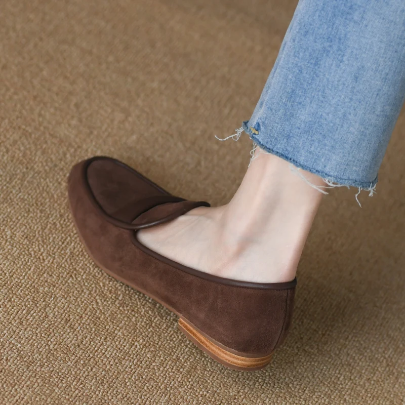

Round Toe Women‘s Flats For Spring Sheep Suede Flat Shoes Retro Casual Loafer For Women Slip On Korea Style Girls Simple Shoes