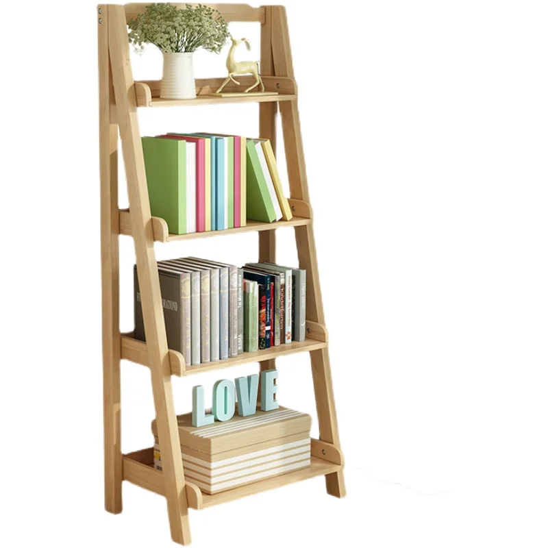 

Zl Solid Wood Bookshelf Student Small Bookcase Floor Desk Storage Rack