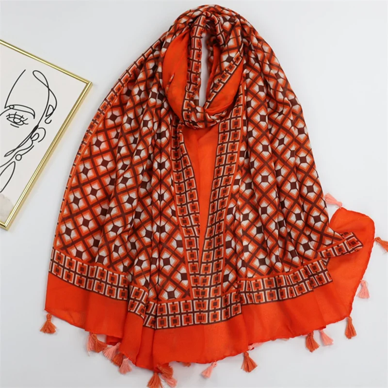 

180*90Cm Viscose Scarves for Women Aztec Geometric Plaid Tassel Shawls And Wraps Pashmina Stole Bufandas Muslim Hijab Sjaal 2023