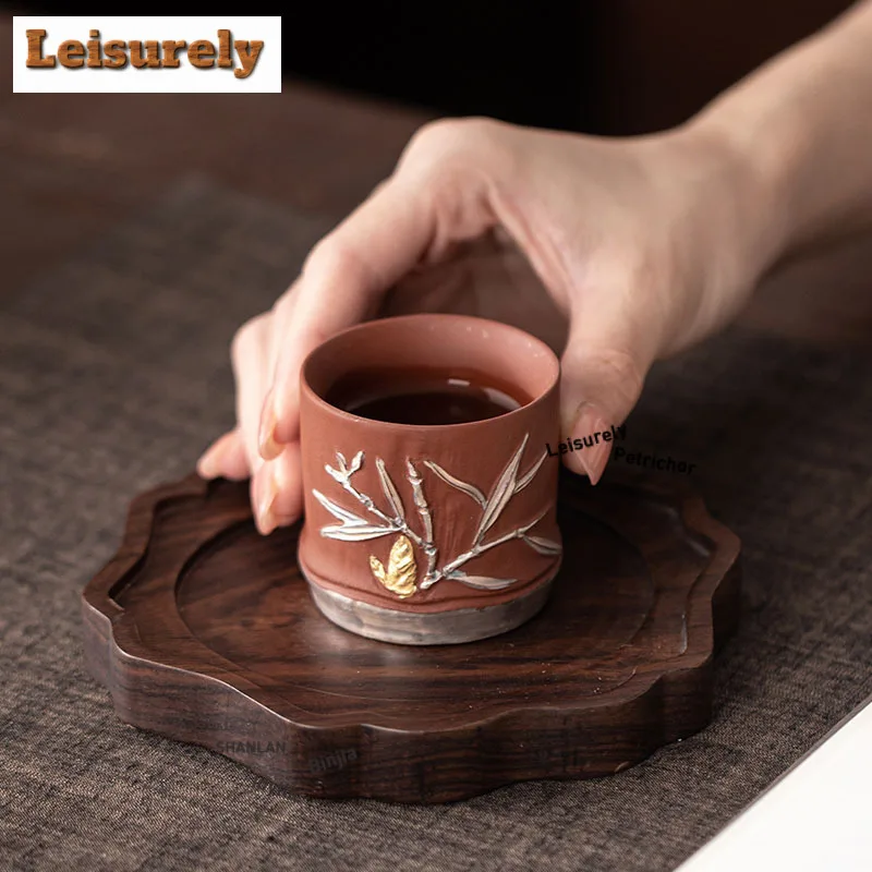 Relief Silver Drawing Zisha Teacup Creative Tea Bowl Beautiful Tea Cup Tea-tasting Smelling Cup Chazhan Master Cups Tea Services