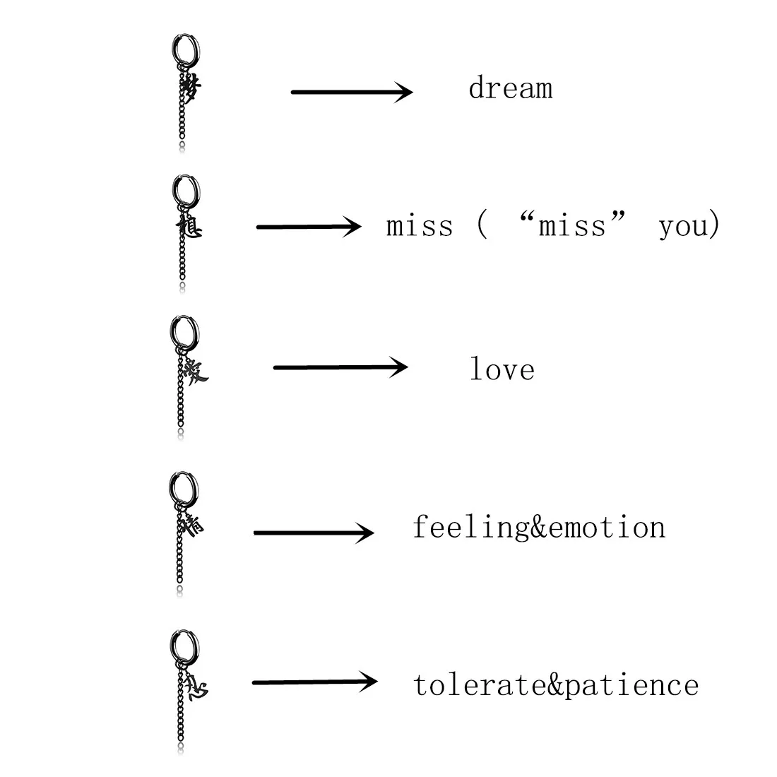 Geometry Unisex Titanium Stainless Steel Drop Hoop Earrings with Chinese Character Tassel Chain Man Star Cross Dragon Feather hoop earrings drop earrings geometric earrings