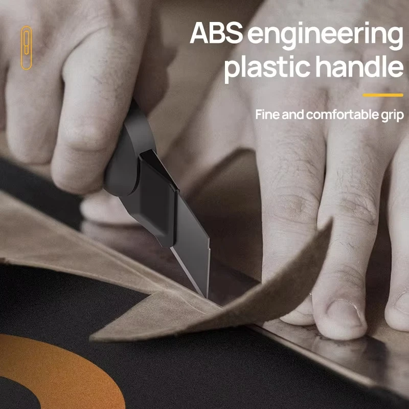 DELI?SK2 프리미엄 블랙 블레이드 사무용 가위(자동 잠금 버튼 포함) 종이 공예 및 일상 사무용 날카로운 절단 도구