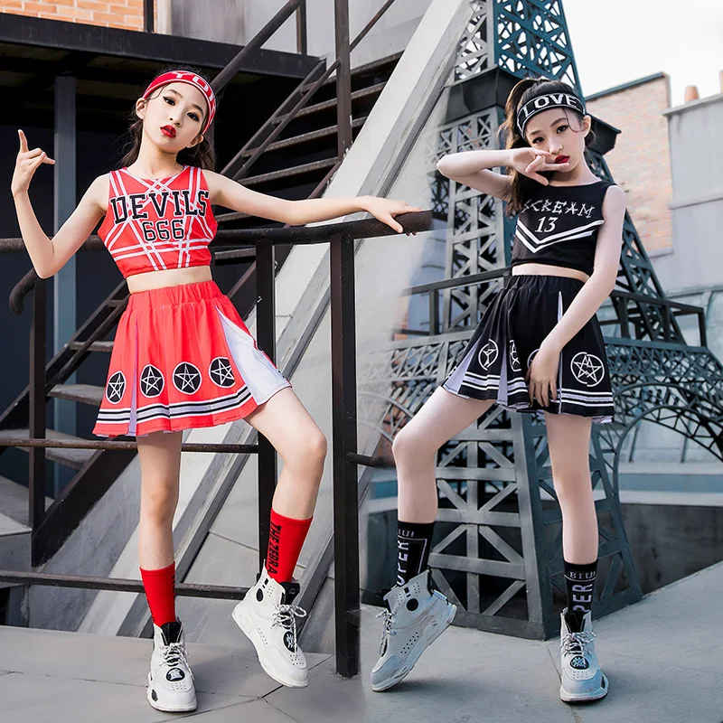 

Cheerleader Costume Girls High School Fancy Dress Kids Sequins Patchwork Cheerleading Dance Dress Outfit
