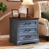 Farmhouse Nightstand with Charging Station, 24 Inch Wide End Table with 3 Large Drawers & Bar Handles, Rustic Wood Small Dresser 2