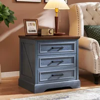 Farmhouse Nightstand with Charging Station, 24 Inch Wide End Table with 3 Large Drawers & Bar Handles, Rustic Wood Small Dresser 2