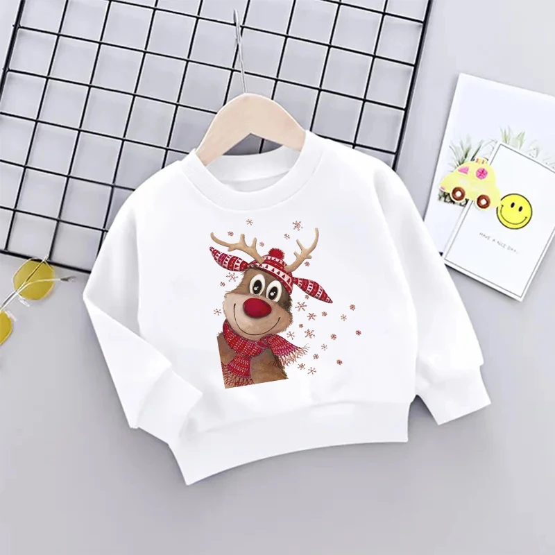 

Merry Christmas Letter Print Cute Boys/Girls White T-shirt Kid Round Neck Harajuku Funny Clothes Baby Y2K Clothes Long Tee Tops