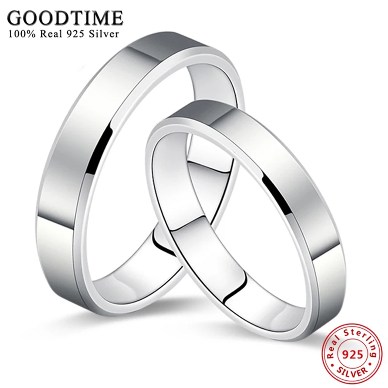 Trendy Pure 925 Sterling Silver Women Men Couple Ring Smooth Wedding Band Anniversary Jewelry Gift for Lovers