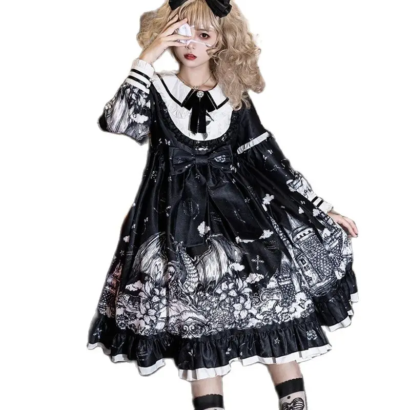 

2023 Women's Dresses Lolita Doll Collar Long Sleeve Dark Big Skirt In Autumn And Winter Daily Free Shipping