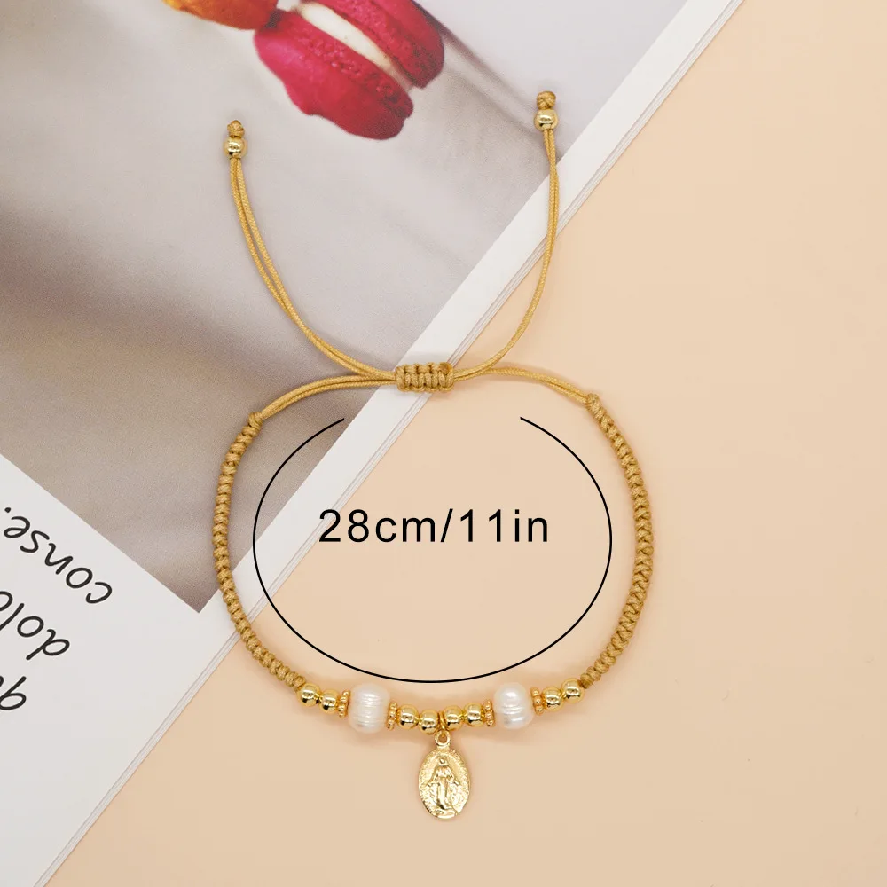 Go2boho Pearl Bead Bracelet Freshwater Pearls For Women Handmade Lucky Jesus Pendant Adjustable Woven Christmas Jewelry Gifts 3