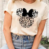 Leopard print Minnie and Mickey T- shirt  Animal Kingdom Women's Disney Tees Minnie Print T-shirts Girls and Friends Cute Tops 1
