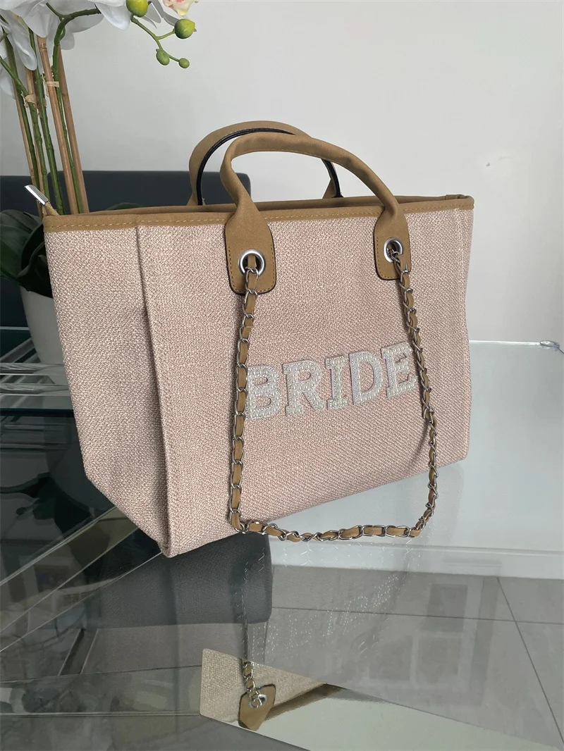 Personalised Shoulder Tote Bag, Women's Handbag, Beach Bag, custom Hand Bag, Canvas Bag, Gifts For her, Chain tote bag,honeymoon
