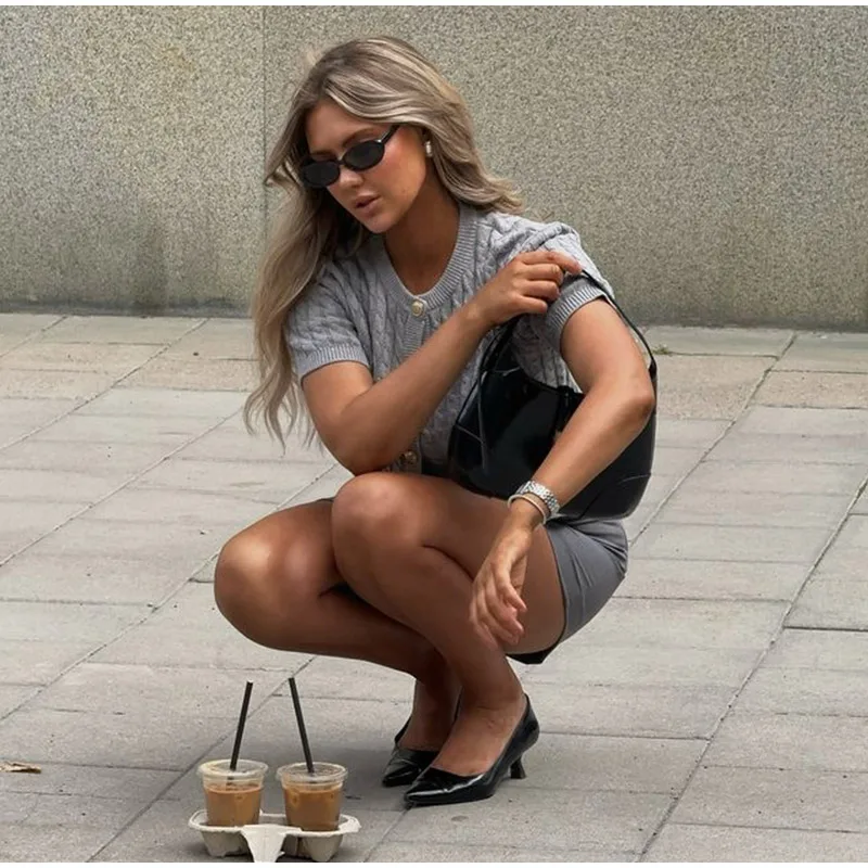 Knitted Single Breasted Cardigans Women Solid O-neck Short Sleeve Ribbed Sweaters Female Fashion New Slim Ladies Casual Top