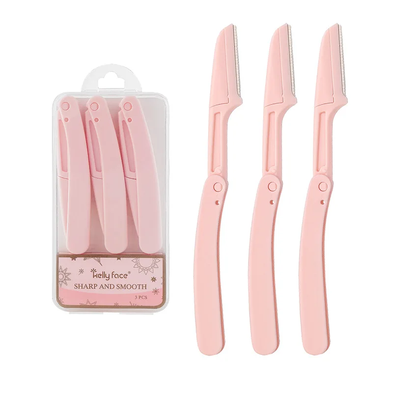 3pcs Mini Folding Eyebrow Razor Beginners Safety Eyebrows Removal Steel Blade Facial Sharp Durable Eyebrow Epilator Makeup Tool