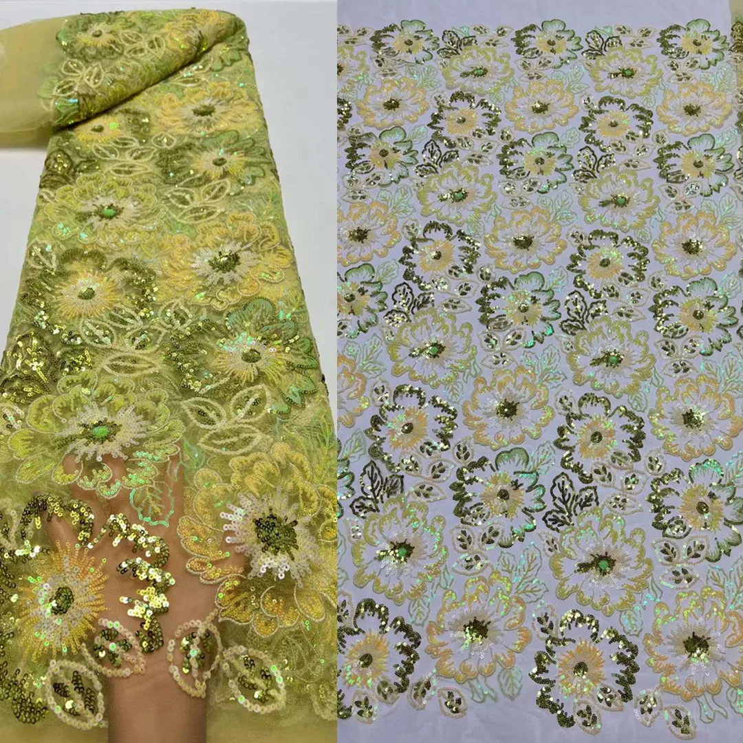 

Pretty Sequins 3D Embroidery French Tulle Net /African Sequin Lace Fabric For Evening Dresses Weddings Party
