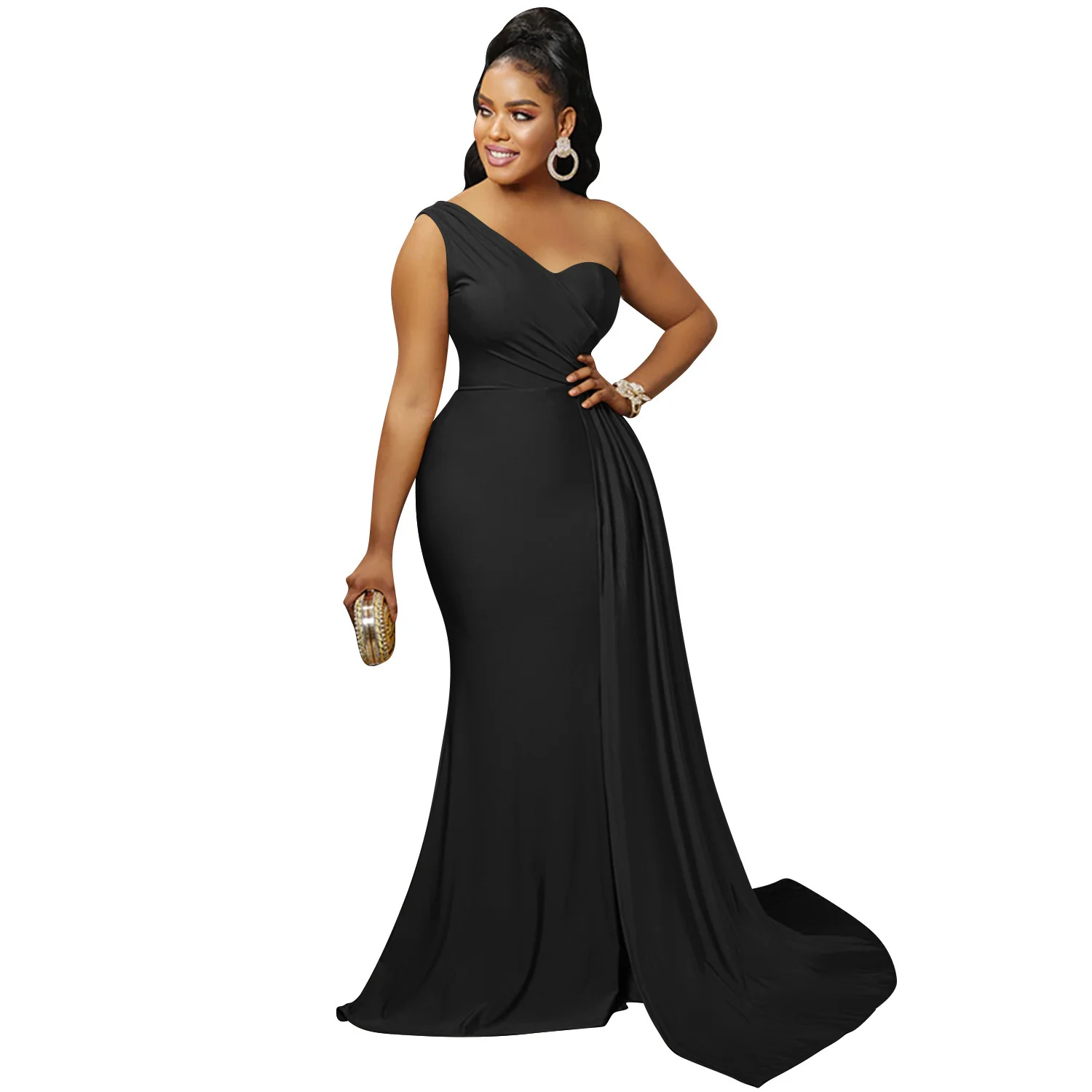 

Cutubly Black Elegant Slit Formal Dresses For Women Evening Party Festival Maxi Clothing Club Solid Long Sleeve Skirt Vestidos