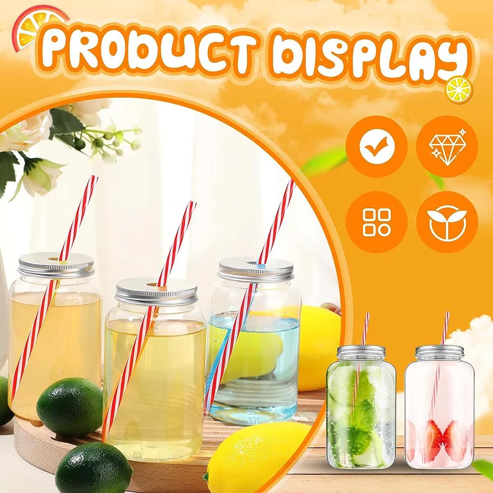 Plastic Mason Jars Juice Bottles,Drink Containers,Juicing Bottles,Clear Bulk Beverage Containers,16oz 5