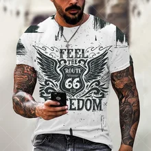 

66 US Highway 3D T-Shirt Summer New Style Short-Sleeved Sweat-Absorbent And Breathable Top O-Neck T-Shirt Men's Oversized Shirts