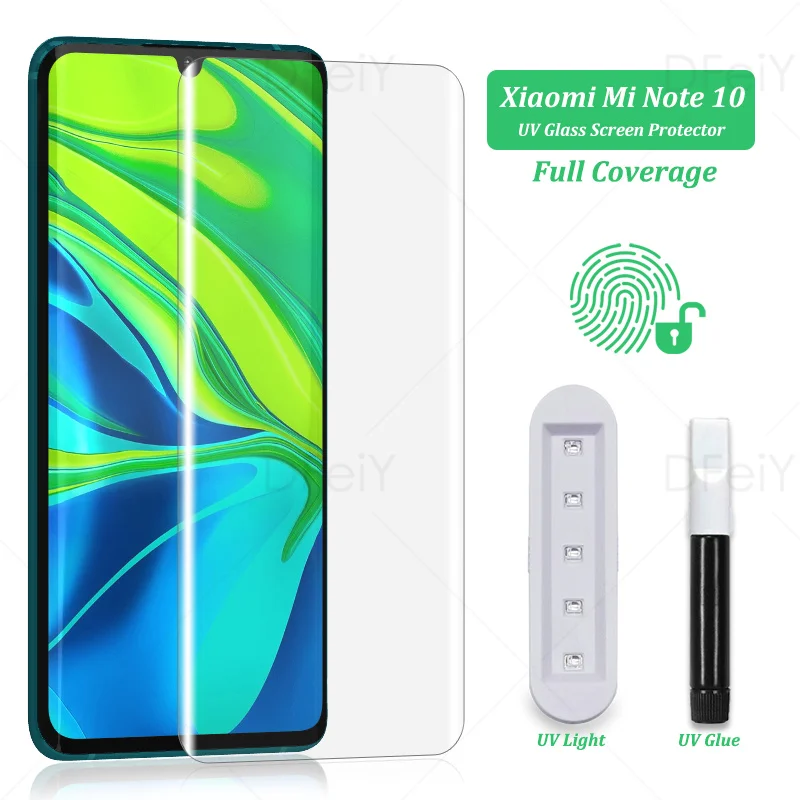 

UV Screen Protector For Xiaomi Note 10 Tempered Glass Film Full Screen Glue For Mi Note 10 Lite Note 10 Pro Full Cover UV Glass