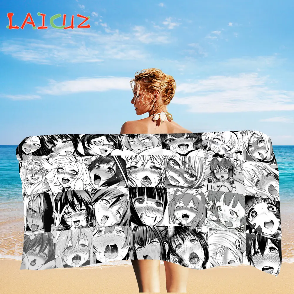 

Пляжное полотенце Ahegao с аниме-коллажем, летнее полотенце, банное полотенце для ванной и бара, плавательное сексуальное сумасшедшее быстросохнущее полотенце для взрослых