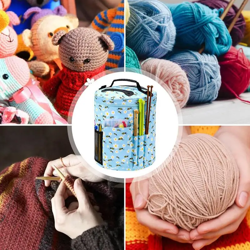 Yarn Storage Bag Round Knitting Wool Yarn Bags Organizer Crochet Sewing  Needles Handbag Weave Tools Accessories Bowl Crafts Tote