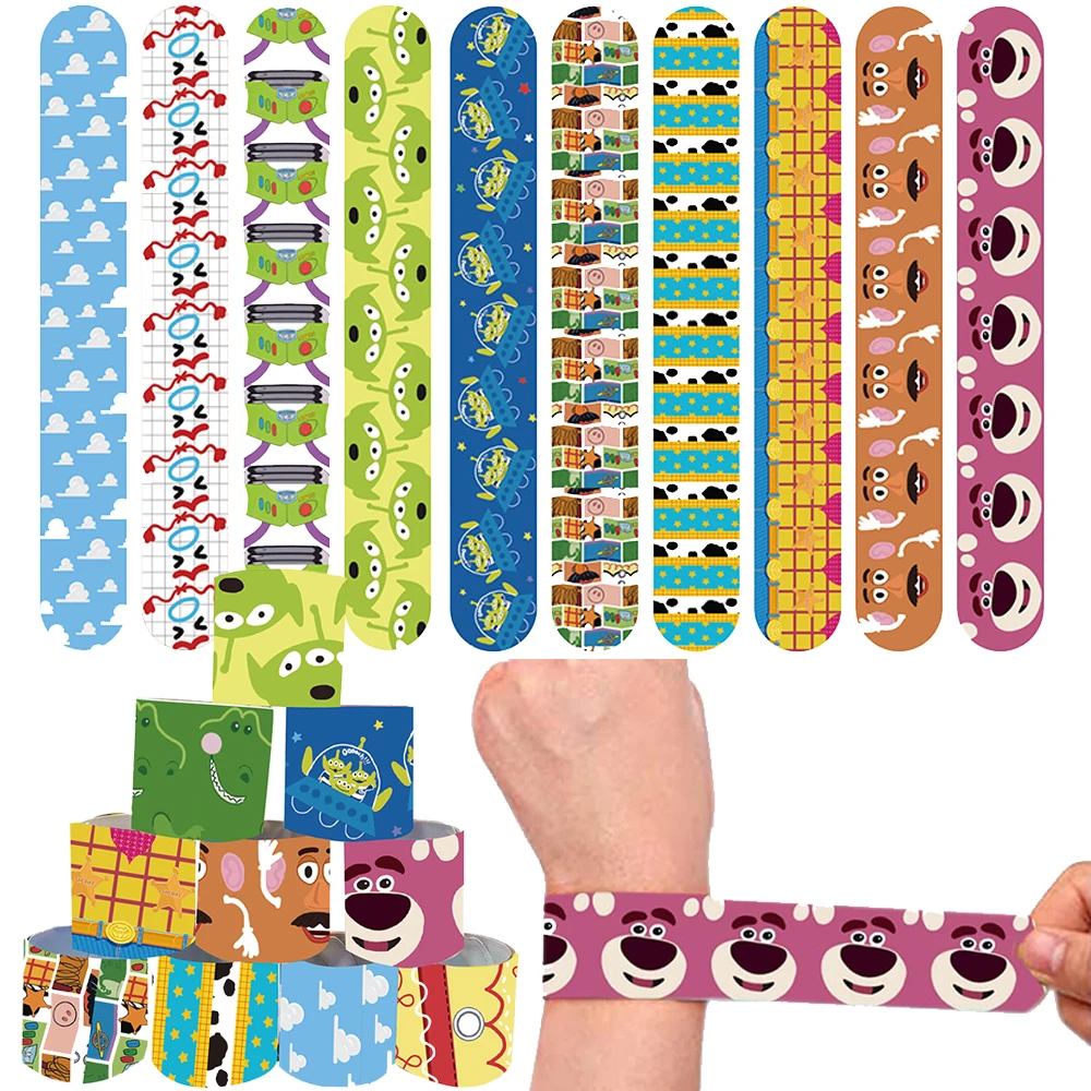 

10pcs Cartoon Toy Story Slap Bracelets Wristband Kids Birthday Party Snap Bracelets Party Favors For Baby Shower Supplies Toys
