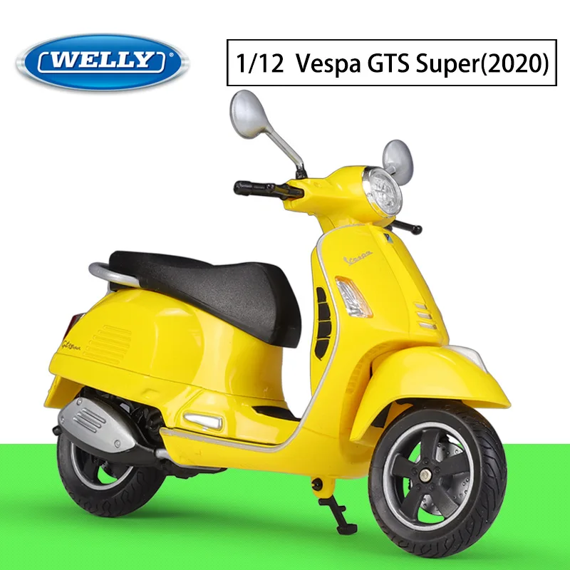 WELLY 1:12 Vespa 2020 Vespa GTS Super Simulation Alloy Pedal Motorcycle Model Vehicle Collection Autobike Off Road Autocycle Toy