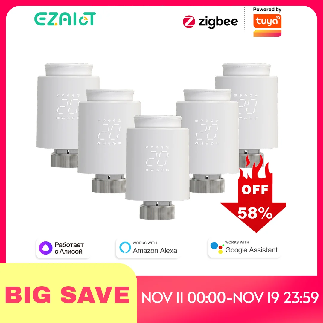 EZAIOT Tuya ZigBee สมาร์ท TRV Thermostatic วาล์วหม้อน้ําเทอร์โม Actuator อุณหภูมิเสียง Alexa Google Home Alic 1