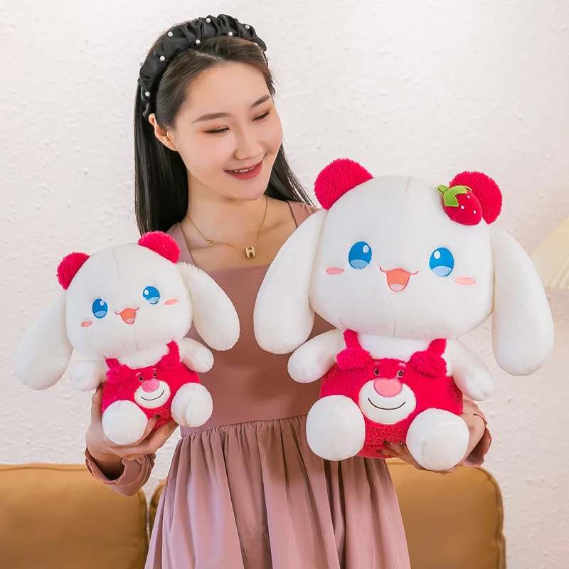 딸기 귀여운 토끼 인형, 귀여운 딸기 토끼 봉제 장난감, 큰 귀 토끼 인형, 시나모롤 작은 토끼 천 인형