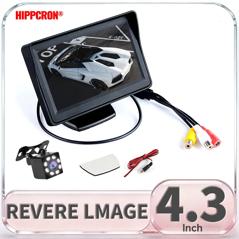 Monitor per Auto HIPPCRON da 4,3 Pollici, Facile da Installare, Display HD per Retromarcia, Assistenza al Parcheggio Universale 12V
