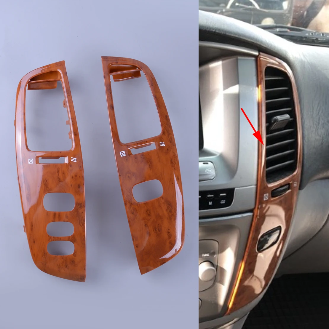 

1 Pair Car Dashboard Air Vent Frame Panel Cover Fit for Toyota Land Cruiser 100 LC100 FJ100 1997-2005 2006 2007 LHD Wood Grain