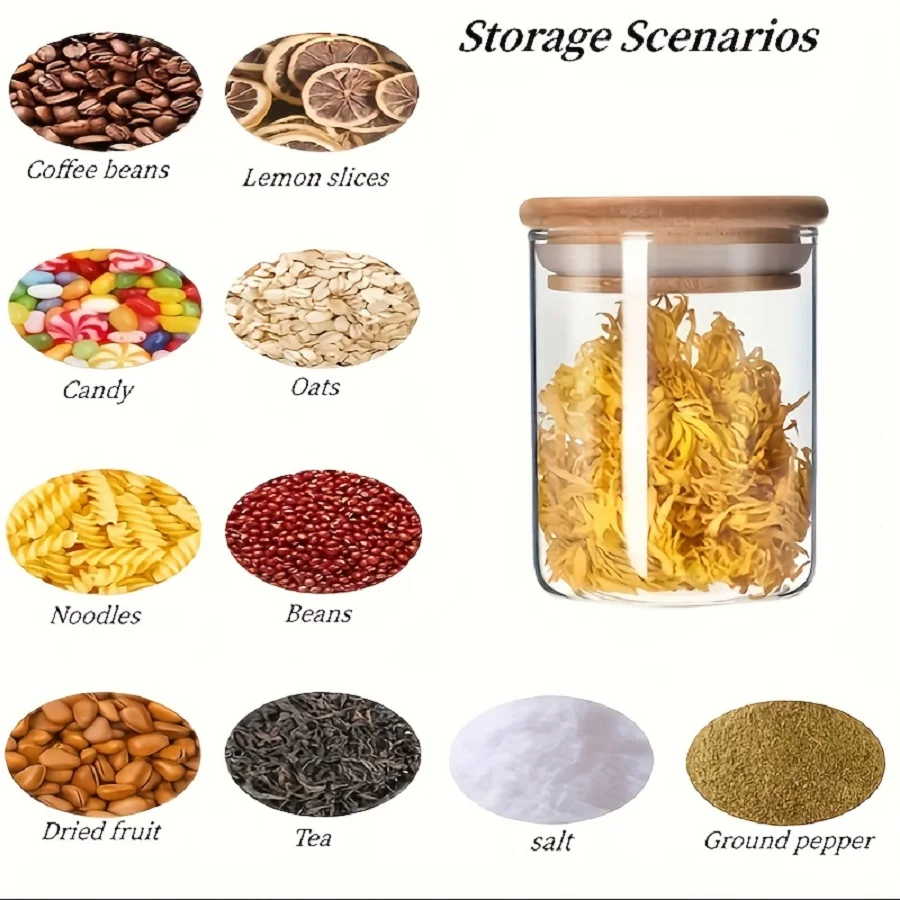12pcs/set Airtight Glass Storage Jar with Bamboo Lid for Tea,Coffee,Sugar Portable and Transparent Container for Home Kitchen 5