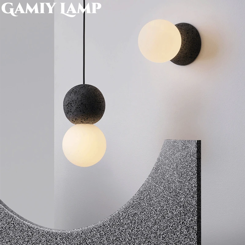 

Indoor Nordic Double Ball Pendant Light Modern Glass Cement Globe Painted Finishes Ceiling Lamp Creative LED Hanging Chandelier