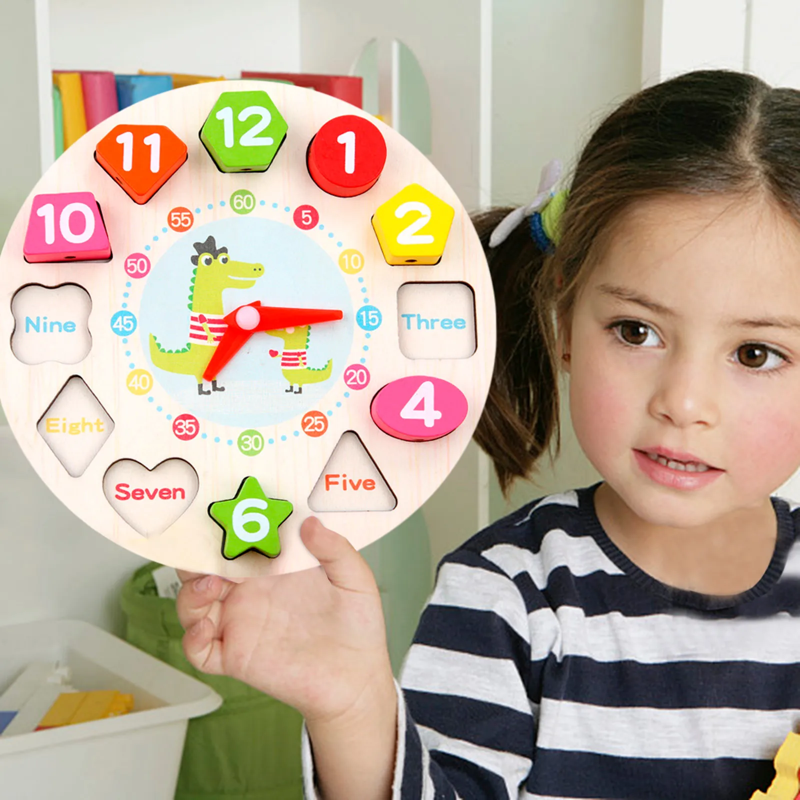 Boys Age 12 Preschool Shape Sorting Clock Wooden Early Education Teaching Learning Clock Early Building for Boys Age 12-14