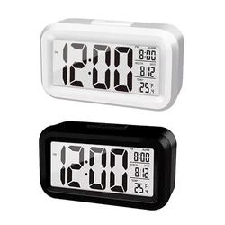 Multifunctional LED Digital Alarm Clock with Backlight and Snooze Feature (2pcs black white)