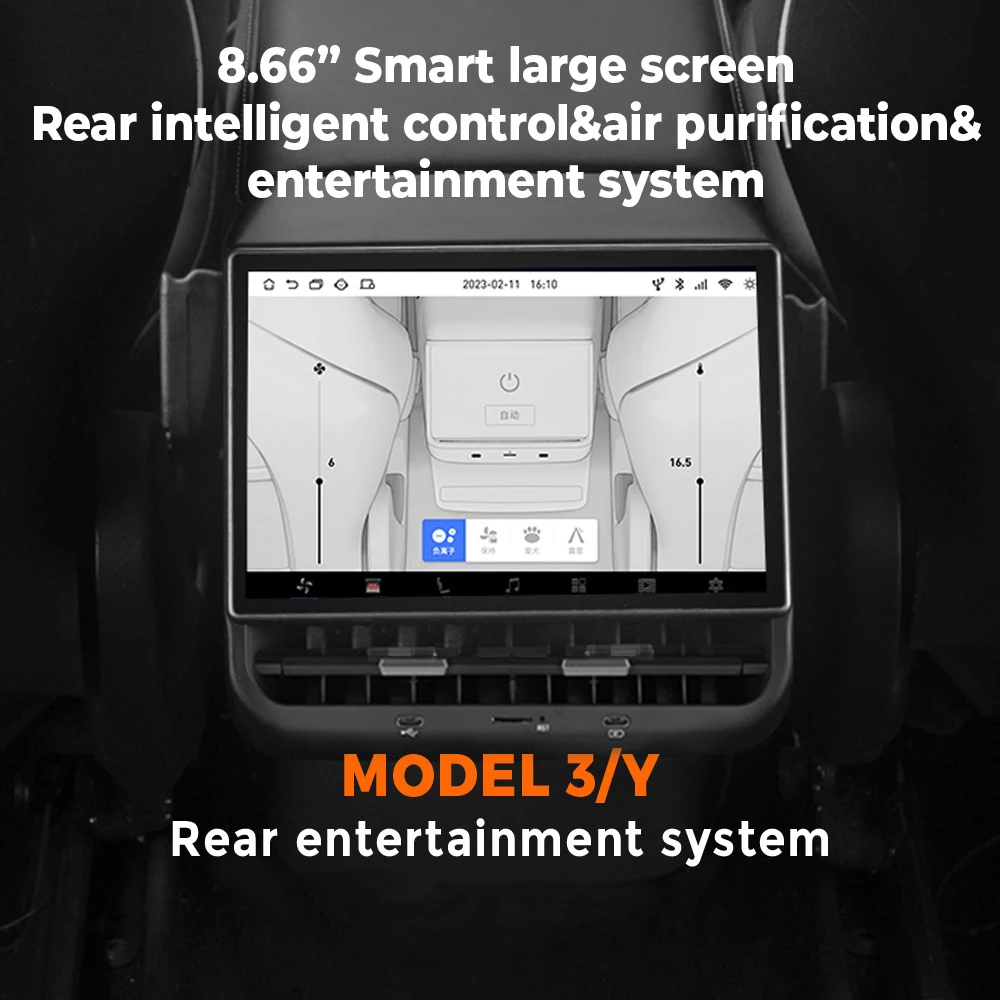 MEKEDE 8,66 pulgadas 4 + 64G pantalla trasera Android para Tesla Model 3 Model Y 2019-2023 4G WIFI pantalla de entretenimiento IPS aire acondicionado 2