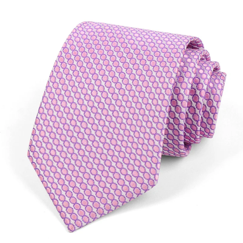 Klassische Herren-Krawatte mit Jacquard-Streifen, gepunktet, 8 cm, Polyester, Hochzeitskrawatte, formell, Business, rosa, helle Farbe, Accessoires, Geschenk für Männer – Detail 13