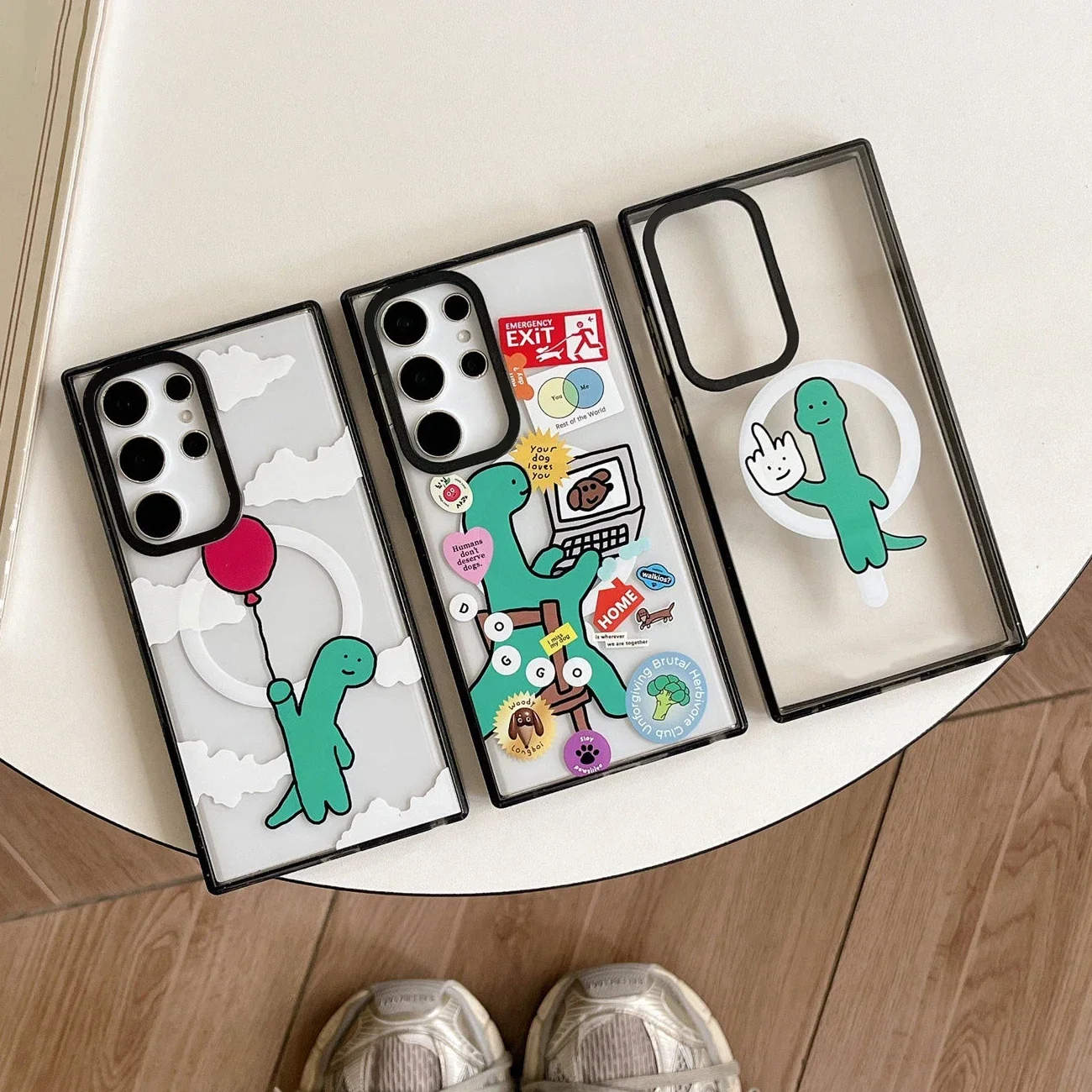 Dinosaur MagSafe Acrylic Black Border Magnetic Phone Case for Samsung Galaxy S 22U S23 Ultra S24 Ultra Cover Protective Shell