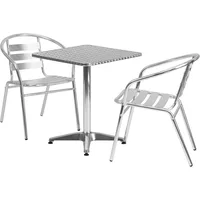 23.5'' Square Aluminum Indoor-Outdoor Table Set with 2 Slat Back Chairs 1
