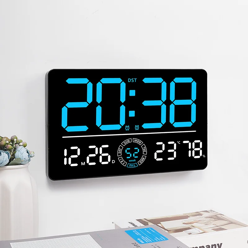Large Digital Wall Clock Temp Date Week Humidity Display Alarm Clock Positive/Countdown 10 Brightness Adjustment Home LED Clocks digital wall clock smart led wall clock