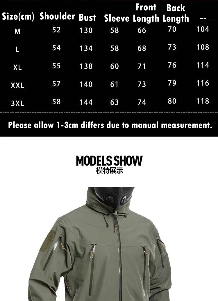 Description Picture 5 of itemWaterproof Hardshell Tactical Jacket US Military Spring Autumn Thin Windproof Hooded Coat Men Outdoor Climbing Hiking Clothing