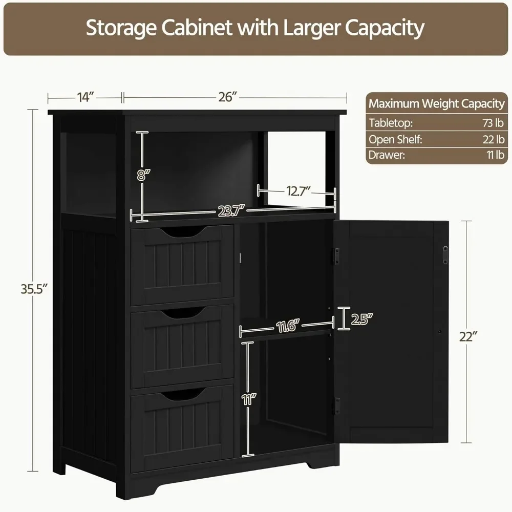 Freestanding Bathroom Storage Cabinet with Doors and Drawers 3
