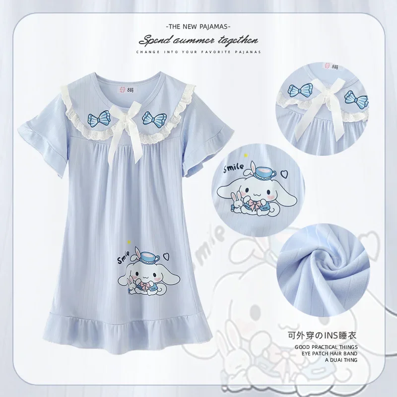 

Kawaii Sanrio Kuromi Cinnamoroll My Melody Children's Nightgowns Summer New Cute Cartoon Printing Girls Pajamas Homewear Gift
